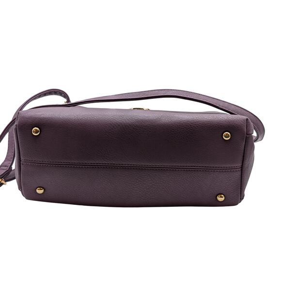 Dasein Purple Leather Gold Tone Metal Three Large Compartment Satchel Handbag - Picture 5 of 14